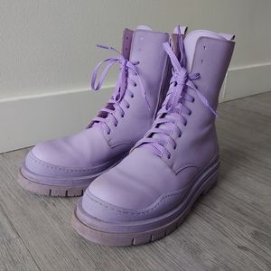 Lavender leather combat boots